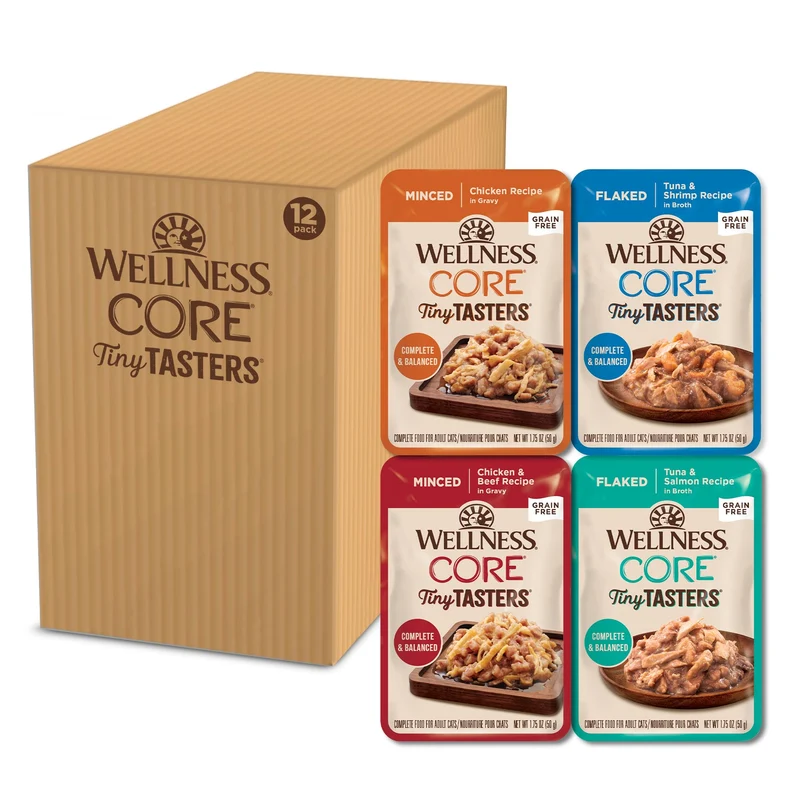 Wellness CORE Tiny Tasters – Lot Variete pour Chats Adulte, 12 Sachets 50 g Sans Cereales