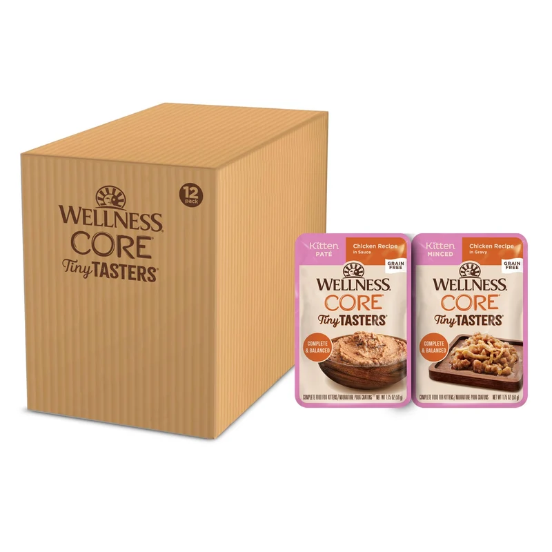 Wellness CORE Tiny Tasters Kitten – Pack Variété 12 Sachets 50 g, Poulet, Sans Céréales