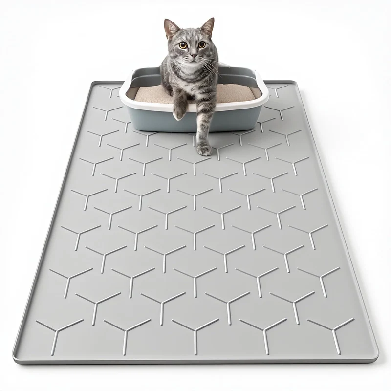 Garoopion Tapis Litière pour Chat Grand 34x22 – Silicone Imperméable et Nettoyage Facile