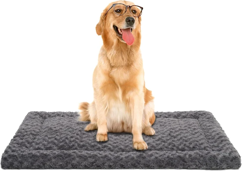 Exsnugy Tapis Lit Chien Ultra Doux 41x27 pouces — Coussin Lavable en Machine, Gris