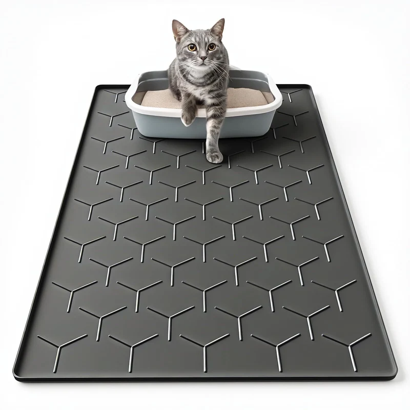 Garoopion Tapis de Litière Silicone Grand 34x22 — Étanche et Facile à Nettoyer (Noir)