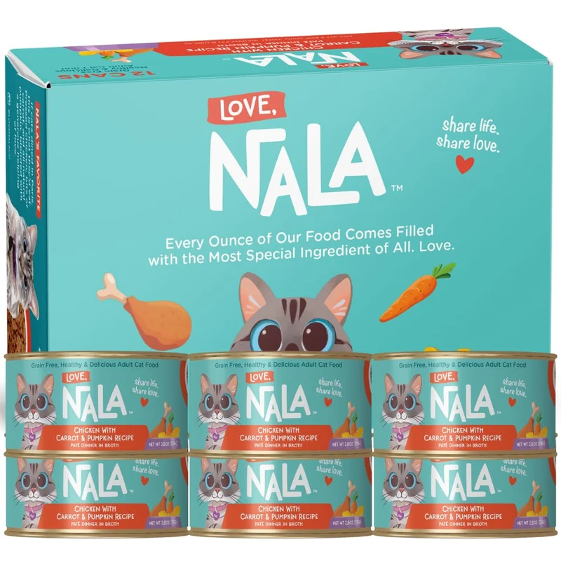 LOVE, NALA - Nourriture humide naturelle pour chat adulte – Pâté poulet, carotte et potiron (sans céréales, non-OGM) – 12-pack 2,4 lb