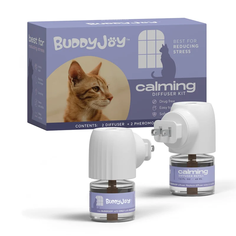 BUDDYJOY Recharges de Diffuseur Calmant pour Chat – 30 Jours, 2 Diffuseurs + 2 Recharges