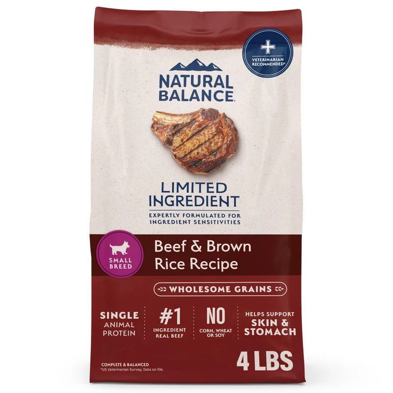 Natural Balance Croquettes pour petits chiens – Ingrédients limités, boeuf et riz brun, 4 lb