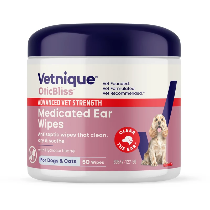 Vetnique Oticbliss — Lingettes Oreilles pour Chiens et Chats (Nettoyage et Soin Médicamenteux)
