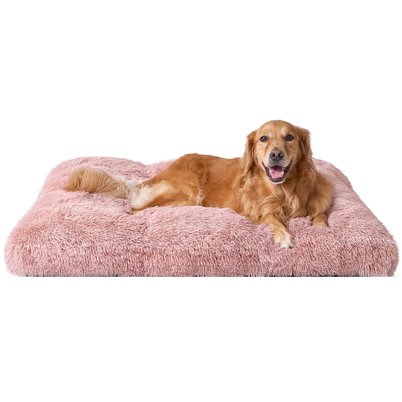 Lit Douillet EHEYCIGA pour Chien XL – Panier en Fausse Fourrure Rose, Anti-Anxiété, Lavable