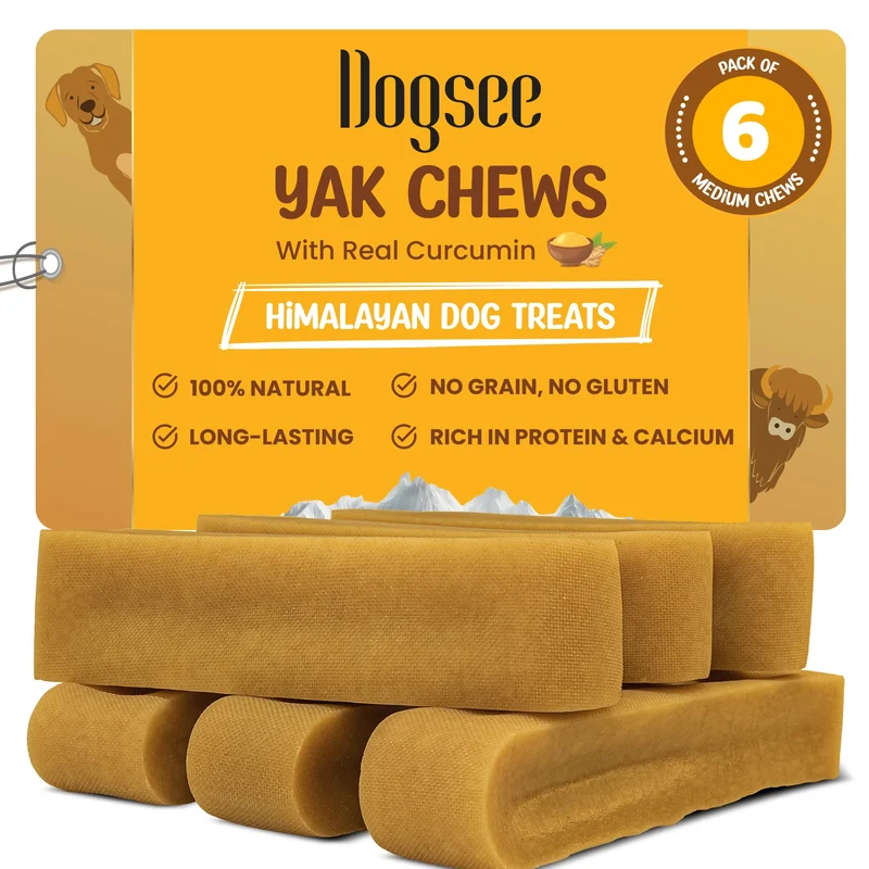 Dogsee Himalayan Yak Cheese Friandises au Curcuma (Moyen – 6 bouchées) | Longue durée | Anti-inflammatoire potentiel | Combat la plaque et le tartre | Friandises sans odeur
