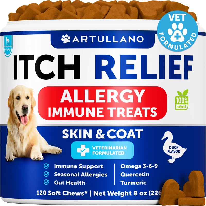 Artullano – Bouchées Allergie Chien | Démangeaisons, Oméga-3, Peau et Pelage, 120 bouchées