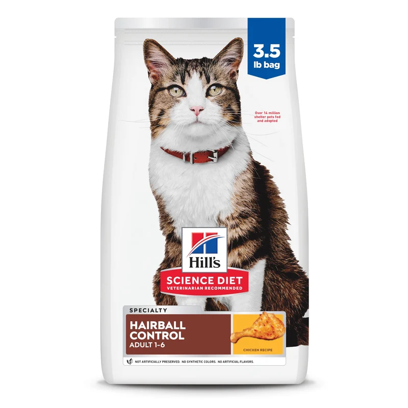 Hill's Science Diet Adulte 1-6 Contrôle des boules de poils – Croquettes sèches au poulet pour chat, sachet de 1,59 kg