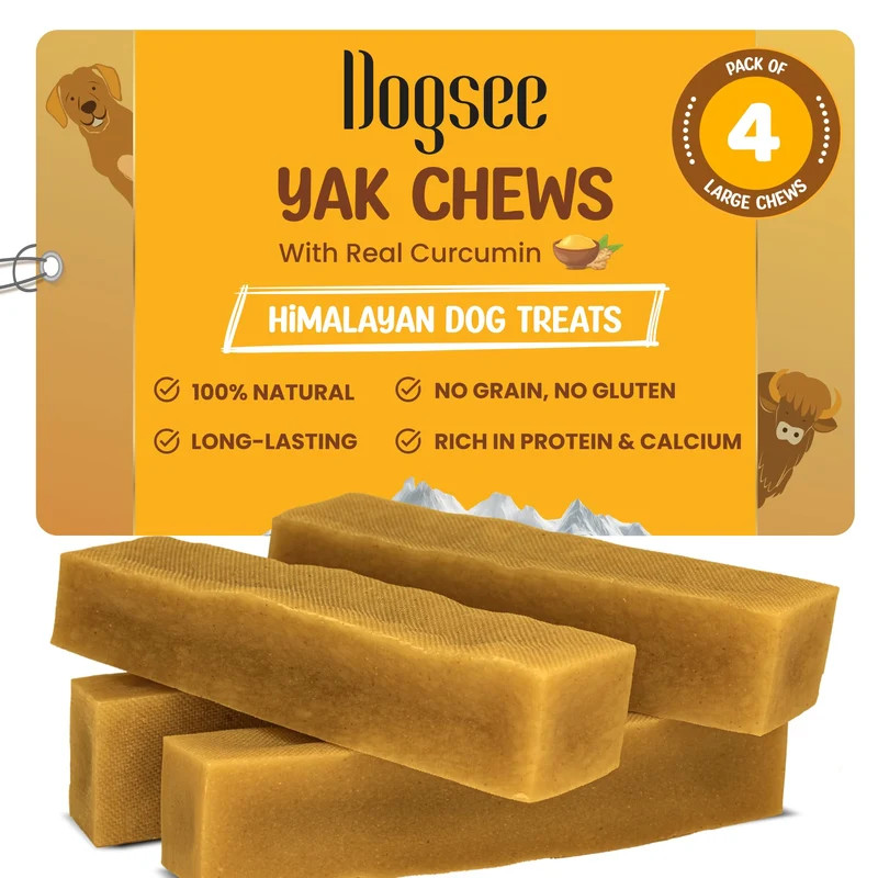 Dogsee Yak Cheese Himalayan au Curcuma – 1 lb (4 Barres) | Naturel • Hygiène Dentaire & Mastication