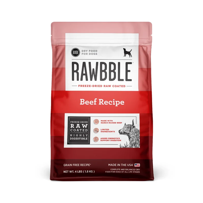 BIXBI Rawbble Boeuf Lyophilisé Enrobé – Nourriture pour Chien Sans Céréales, USA, 4 lb
