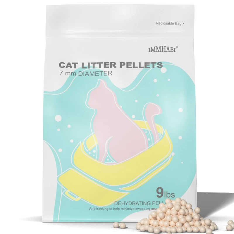 IMMHABI Pellets Litière 7mm – 9 lb, Double-Couche, Déshydratants, Contrôle des Odeurs