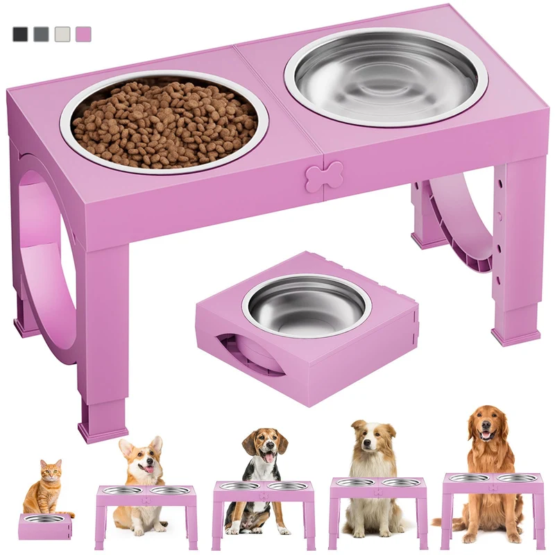 XiaZ Bol Élevé pour Chien de Grande Taille – Support Réglable en Inox (5 Hauteurs)