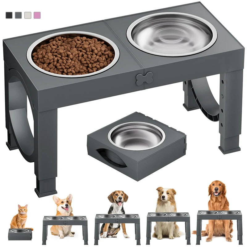 XiaZ Gamelles Surélevées pour Chien de Grande Race – Support Réglable en Hauteurs 3,15–13,78 po