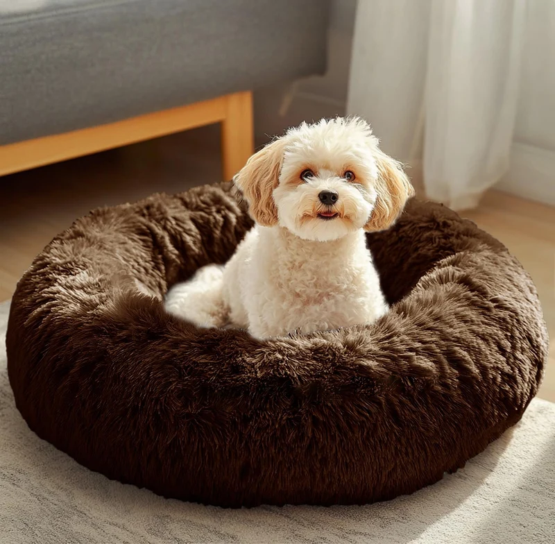 JOLLYVOGUE Lit Donut Apaisant pour Chiens et Chats – Coussin Fluffy Anti-Anxiete 23 Pouces