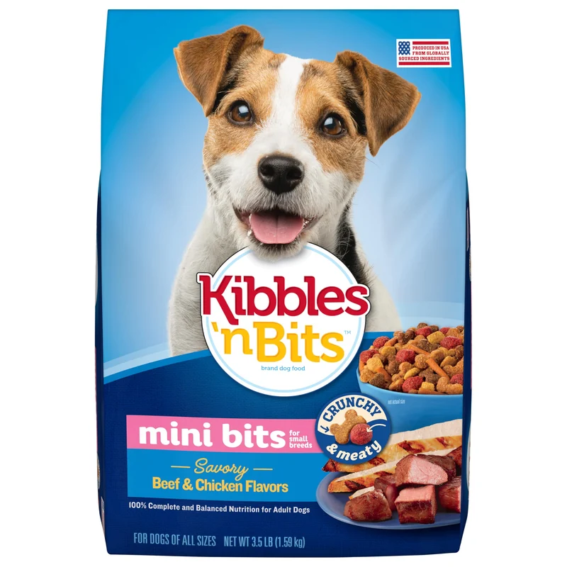 Kibbles 'n Bits Mini Bits – Croquettes pour petits chiens, Saveur Boeuf et Poulet, Adultes, Sac de 3,5 lb (4 Paquets)