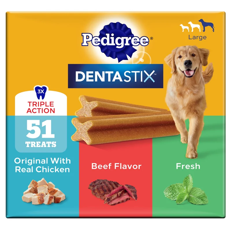 Pedigree Dentastix Grandes Friandises Dentaires – Boeuf Frais, Pack Variété (51 friandises, 2,73 lb)