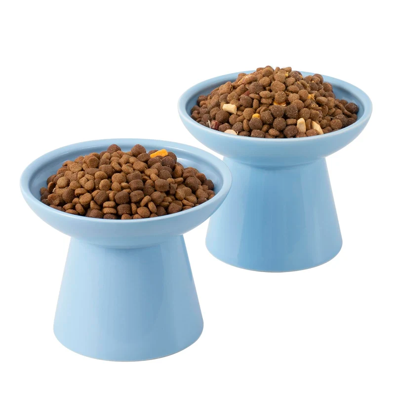 CEEFU Gamelle Élevée en Céramique pour Chat – Ensemble de 2, Largeur 6,2 po, Hauteur 5 po, Bleu