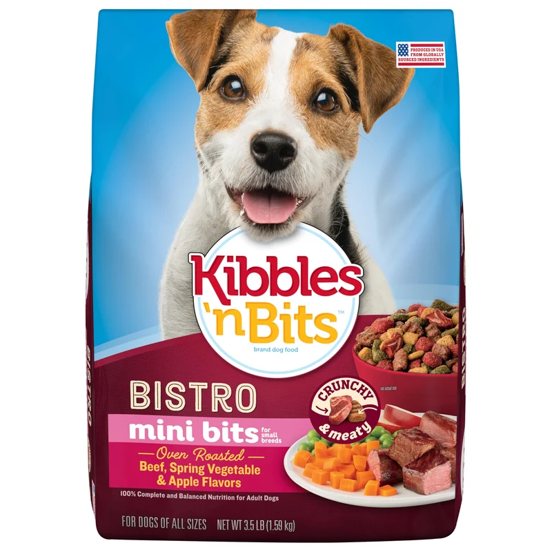 Kibbles 'n Bits Bistro Mini Bits – Croquettes Petits Chiens Bœuf Rôti, Légumes Printaniers & Pomme – 4x3,5 lb