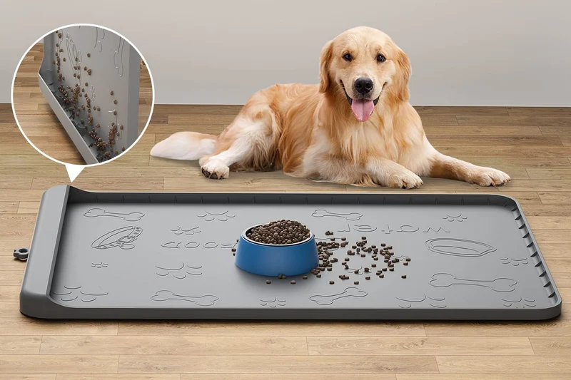 Carry360 Tapis en Silicone pour Chien – Grand Tapis Alimentaire 36 x 24 po Gris, Anti-déversements
