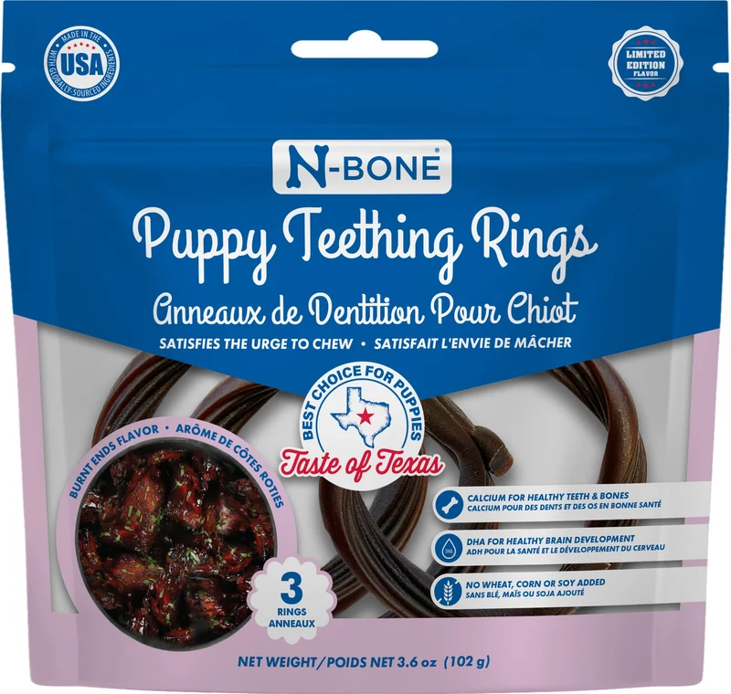 N-Bone Anneaux de dentition pour chiot – Saveur barbecue texan et morceaux brûlés | Lot de 3