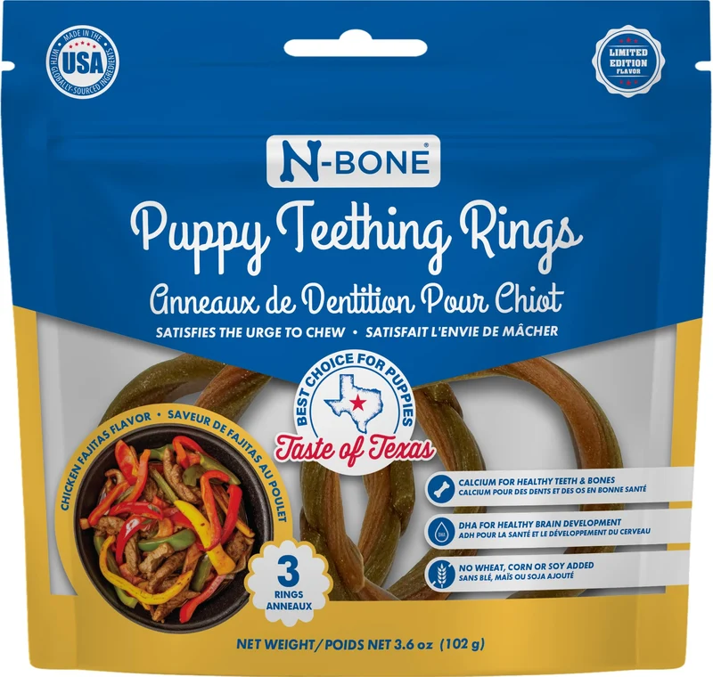 N-Bone Puppy Teething Rings Saveur Texas Poulet Fajitas – 3 Pièces