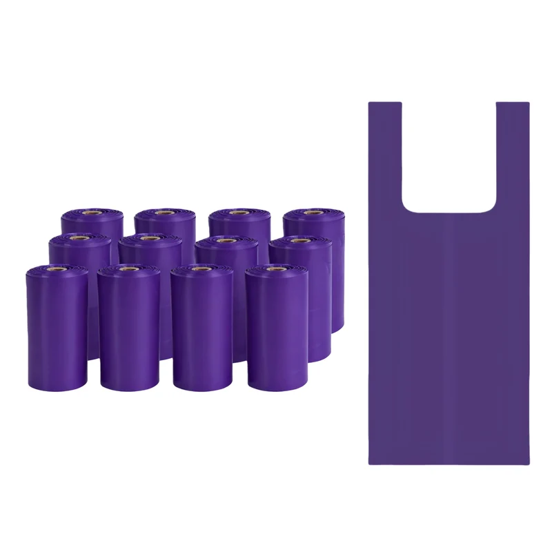 CWYZA Sacs à déjections violets avec anses faciles – Étanches et épais, 90 sacs (6 rouleaux)