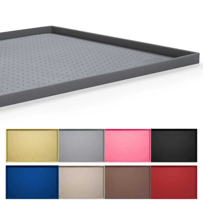 Hubulk Tapis Repas pour Chien – Silicone Alimentaire Étanche, Bord Élevé et Antidérapant, 48x30 cm, Épais 1,3 cm, Gris, Lavable au Lave-Vaisselle