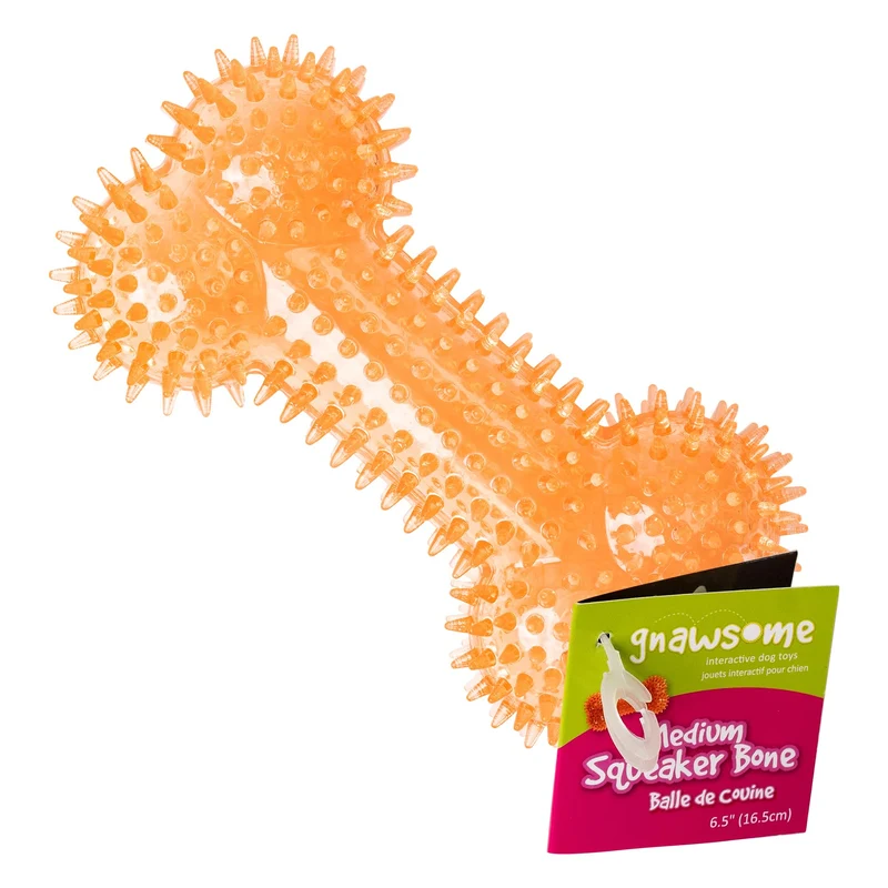 Gnawsome – Jouet pour Chiens Os Épineux Siffleur 6,5 pouces – Taille Moyenne – Santé Dentaire & Gencives – Jeu Stimulant – Sifflet Caché – Durable pour Grands Mâchoires – Sans BPA – Couleurs Assorties