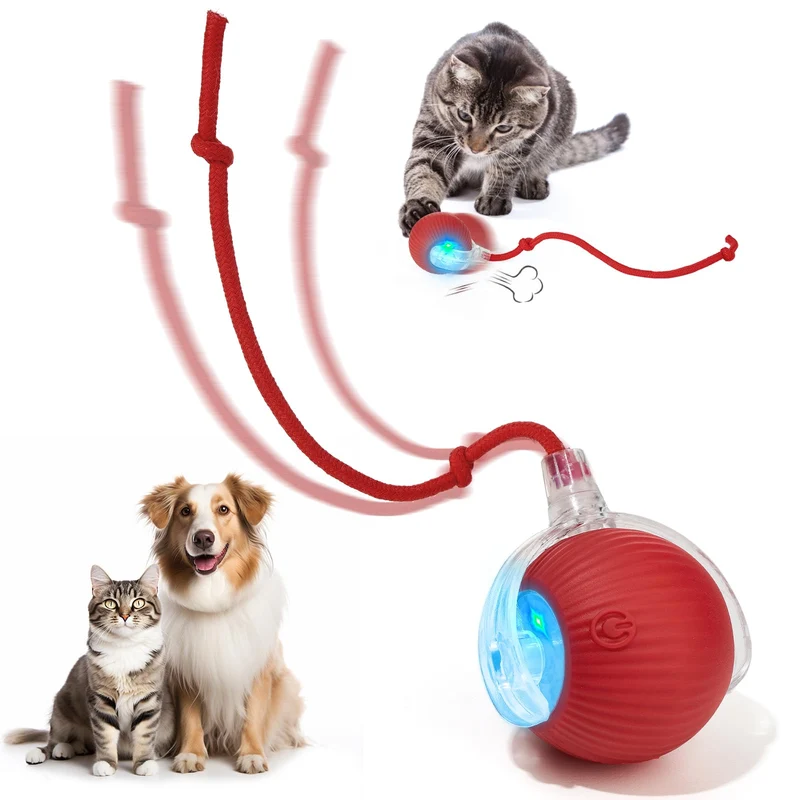 Utroni Balle Interactive pour Chiens et Chats – Jeu Roulant 360° Rechargeable (Rouge)