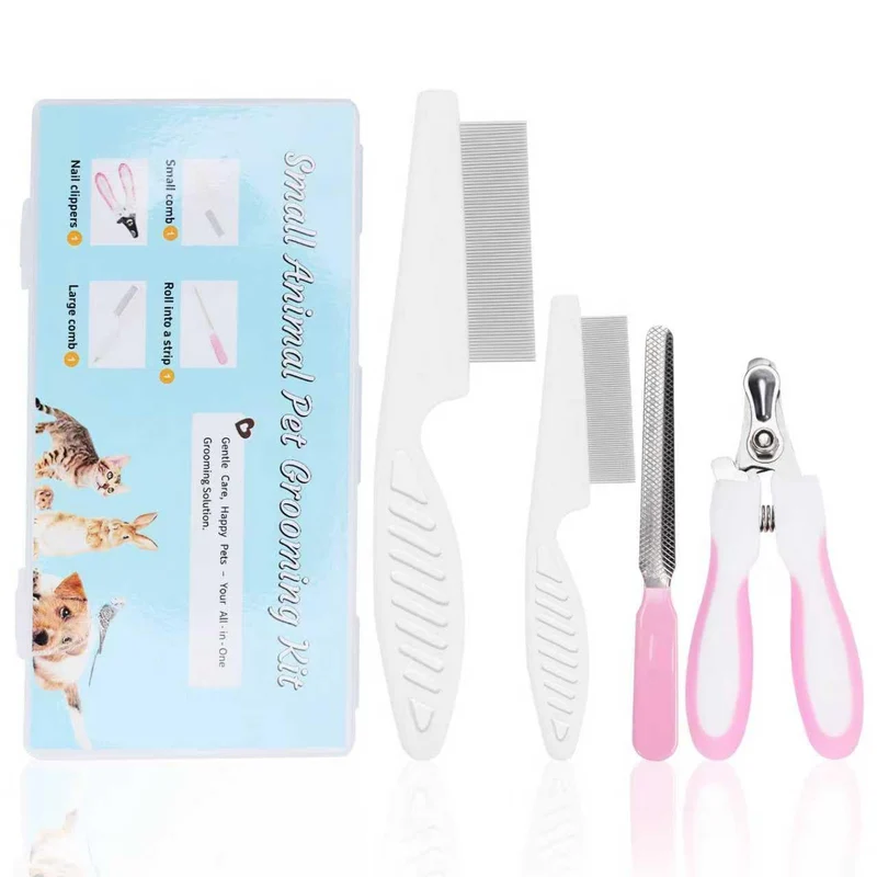 HAEZU Kit de toilettage pour petits animaux – Brosse, coupe-ongles et lime pour lapins, cochons d’Inde, hamsters