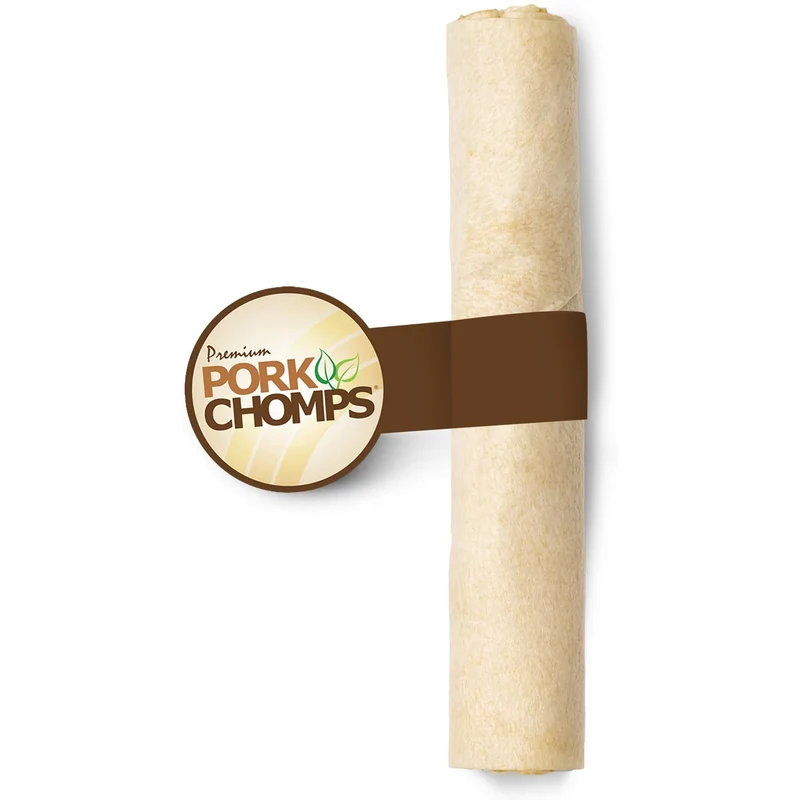 Pork Chomps Rouleau de peau de porc cuit (8 pouces) – friandise sans cuir brut, riche en protéines