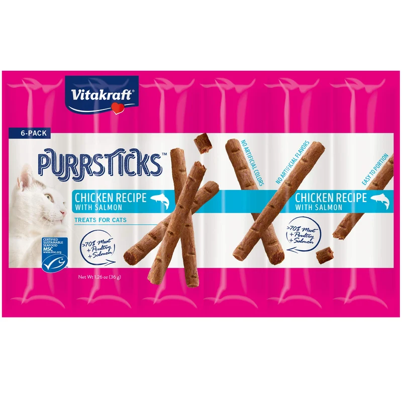 Vitakraft PurrSticks Poulet & Saumon – Friandises pour Chats d’Intérieur, Plus de 70% Viande, Sections à Portionner