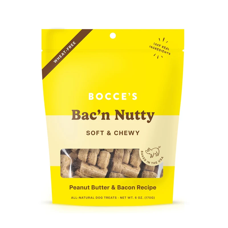 Friandises Bocce's Bakery Bac'n Nutty – Douces et Moelleuses pour Chien, Sans Gluten, Beurre de Cacahuète & Bacon, 6 oz