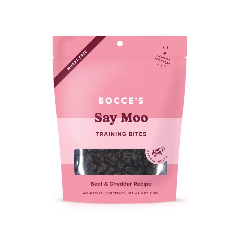 Bocce’s Bakery Say Moo Boeuf et Cheddar – Friandises d’Entraînement pour Chiens Sans Gluten, Sac de 6 oz