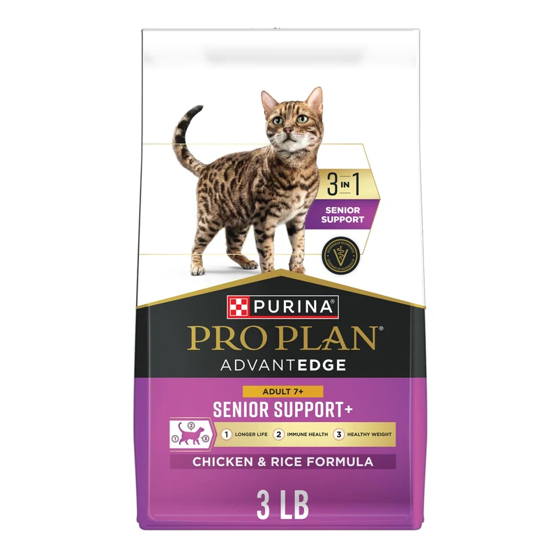 Purina Pro Plan AdvantEDGE Senior Support Plus – Croquettes pour chat sénior 7+ au poulet et riz, sac de 1,36 kg