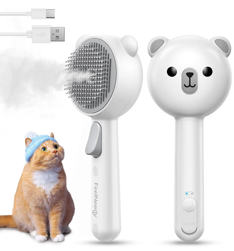 FEELNEEDY – Brosse à Vapeur pour Chats, 3 en 1 Désenlèvement, Nettoyage et Massage – Rechargeable USB
