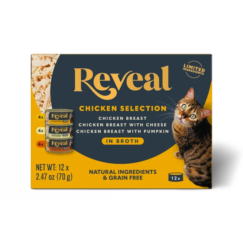 Reveal Nourriture humide pour chat – Pack Variété 3 Saveurs, Protéine Élevée, Sans Céréales (12 x 70 g)