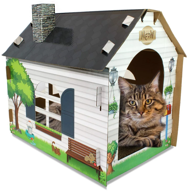 ASPCA Maison Chat Carton – Cachette et Grattoir 2 en 1, 19 x 13 x 17 pouces