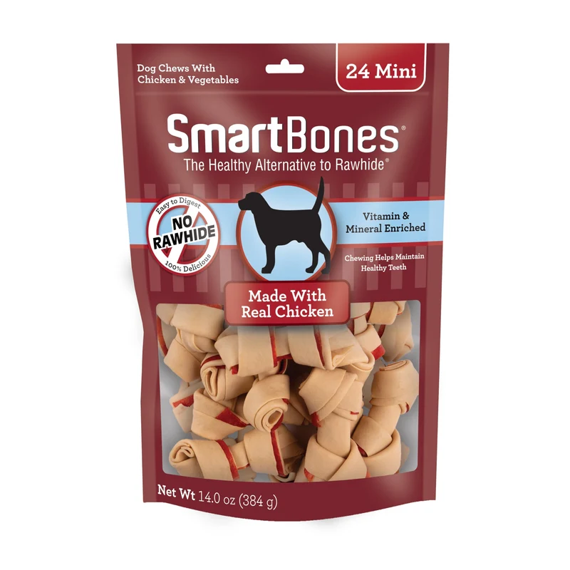 SmartBones Mini Os au poulet réel – 24 bouchées sans cuir pour chiens