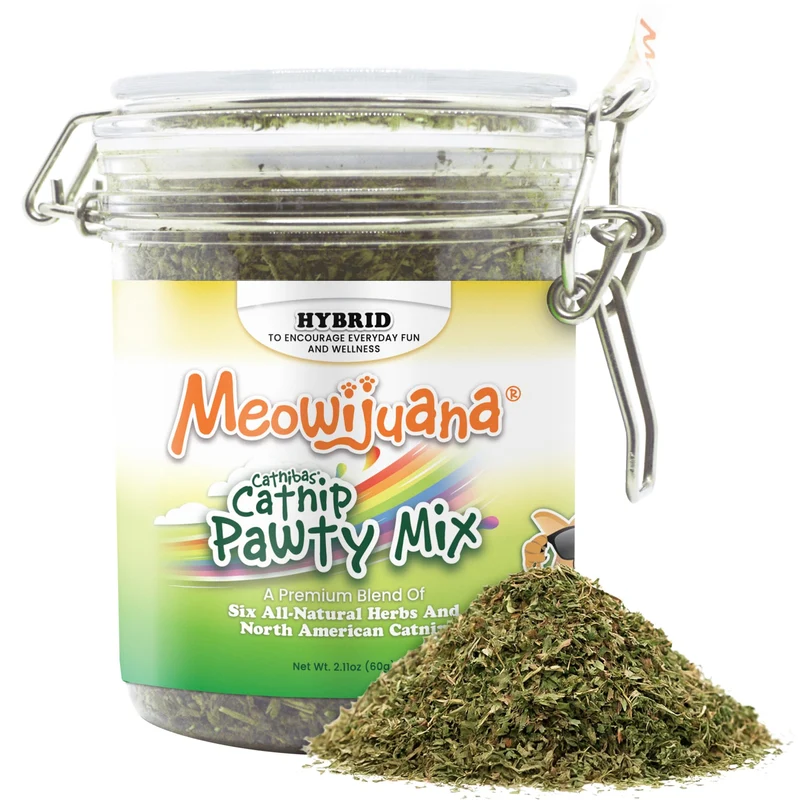 Meowijuana Catnibas Pawty Mix – Bocal 60 g, cataire premium avec silvervine, passiflore et camomille