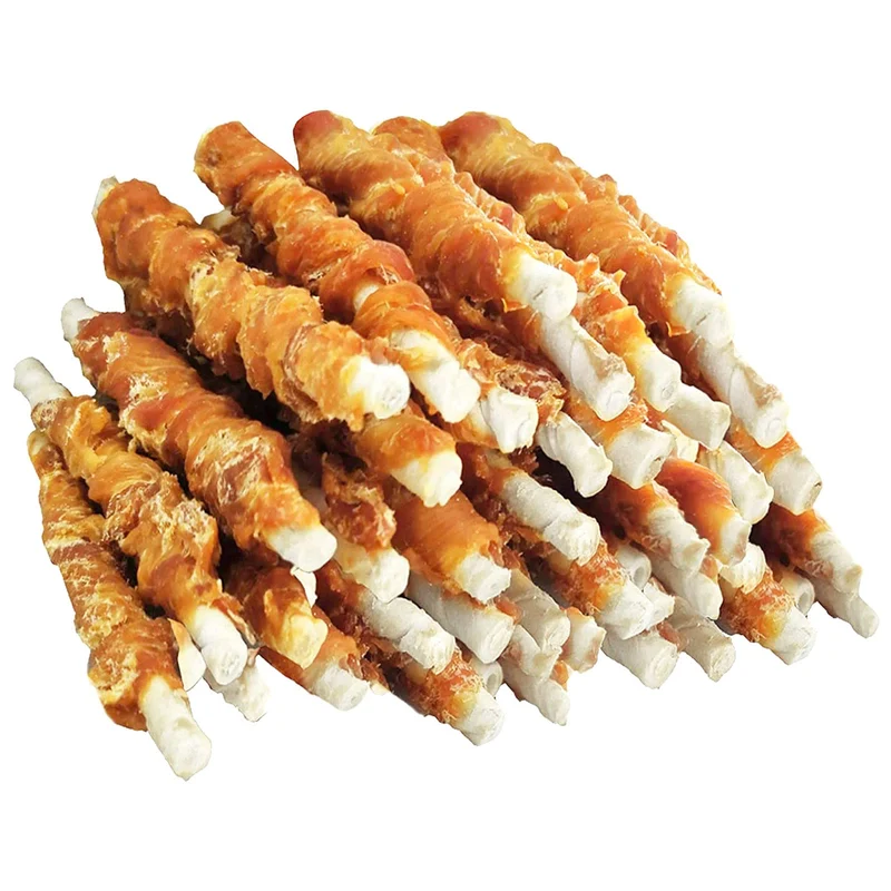 MON2SUN Friandises pour chien – Bâtonnets rawhide torsadés au poulet, 5 pouces, 14,11 oz (chiots & petits chiens)