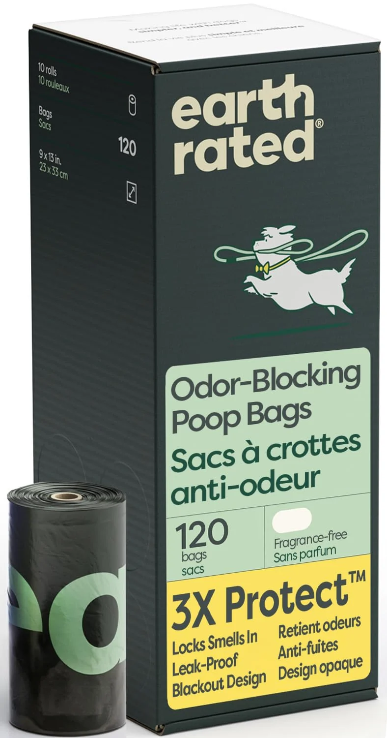 Earth Rated 3X Protect – Sacs canins extra épais sans parfum, 120 rouleaux, anti odeur etanche
