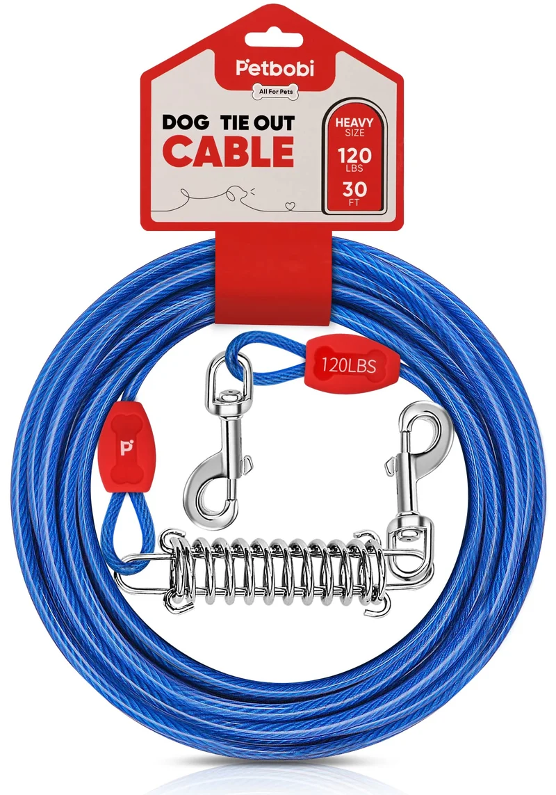Petbobi Câble d'attache pour chien 30 pieds – robuste, anti-choc et rotation à 360°