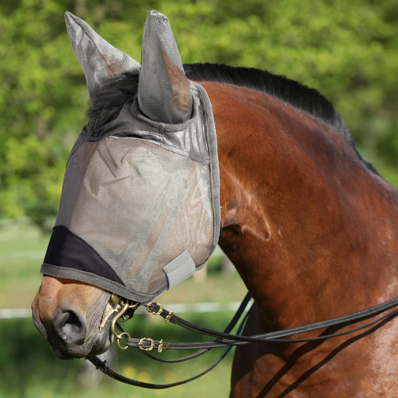 Animal-Gifts Masque anti-mouches pour cheval – confort ajustable et respirant, gris S