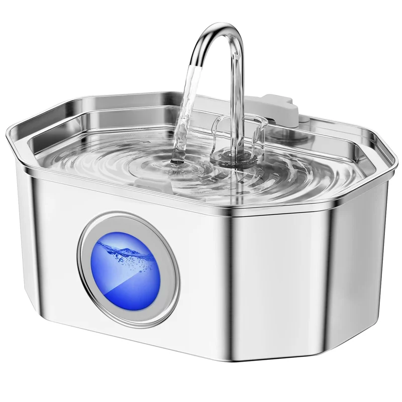 APAUK Fontaine d'eau pour chat en acier inoxydable 3,2 L — Fenêtre de niveau d'eau et pompe silencieuse