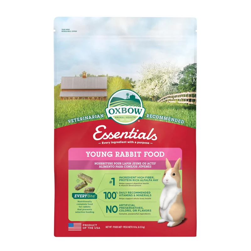 Oxbow Essentials Jeune Lapin – Granulés à haute fibre, foin Timothy, fabriqué aux États‑Unis, 10 lb