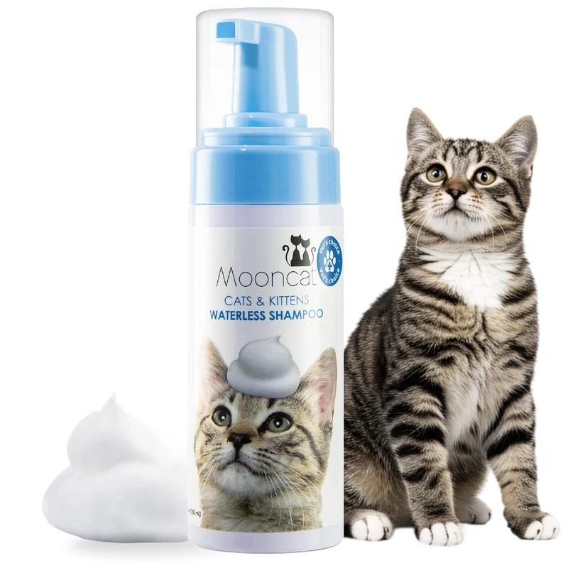 Mooncat Shampoing Sec pour Chat — Sans Rinçage, Déodorant Doux et Approuvé par les Vétérinaires