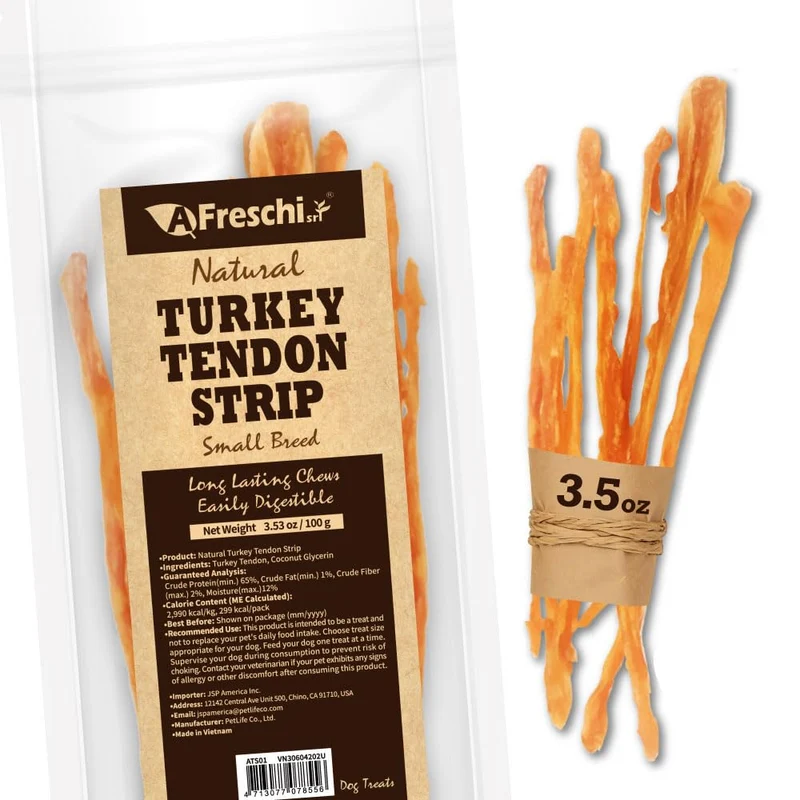 A Freschi srl – Tendons de dinde pour chiens, origine États‑Unis, friandises saines sans cuir brut, hypoallergéniques, pour petites races, 100 g