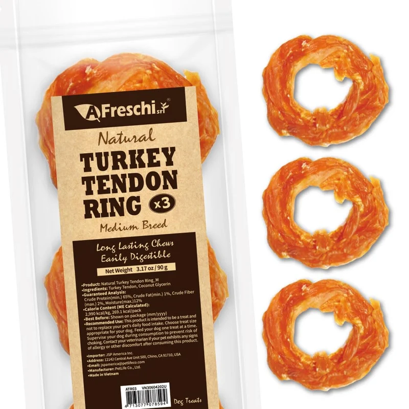 Tendons de Dinde pour Chiens – A Freschi srl, Origine USA, Sans Rawhide, Hypoallergéniques, Pour Chiens de Taille Moyenne, Pack de 3